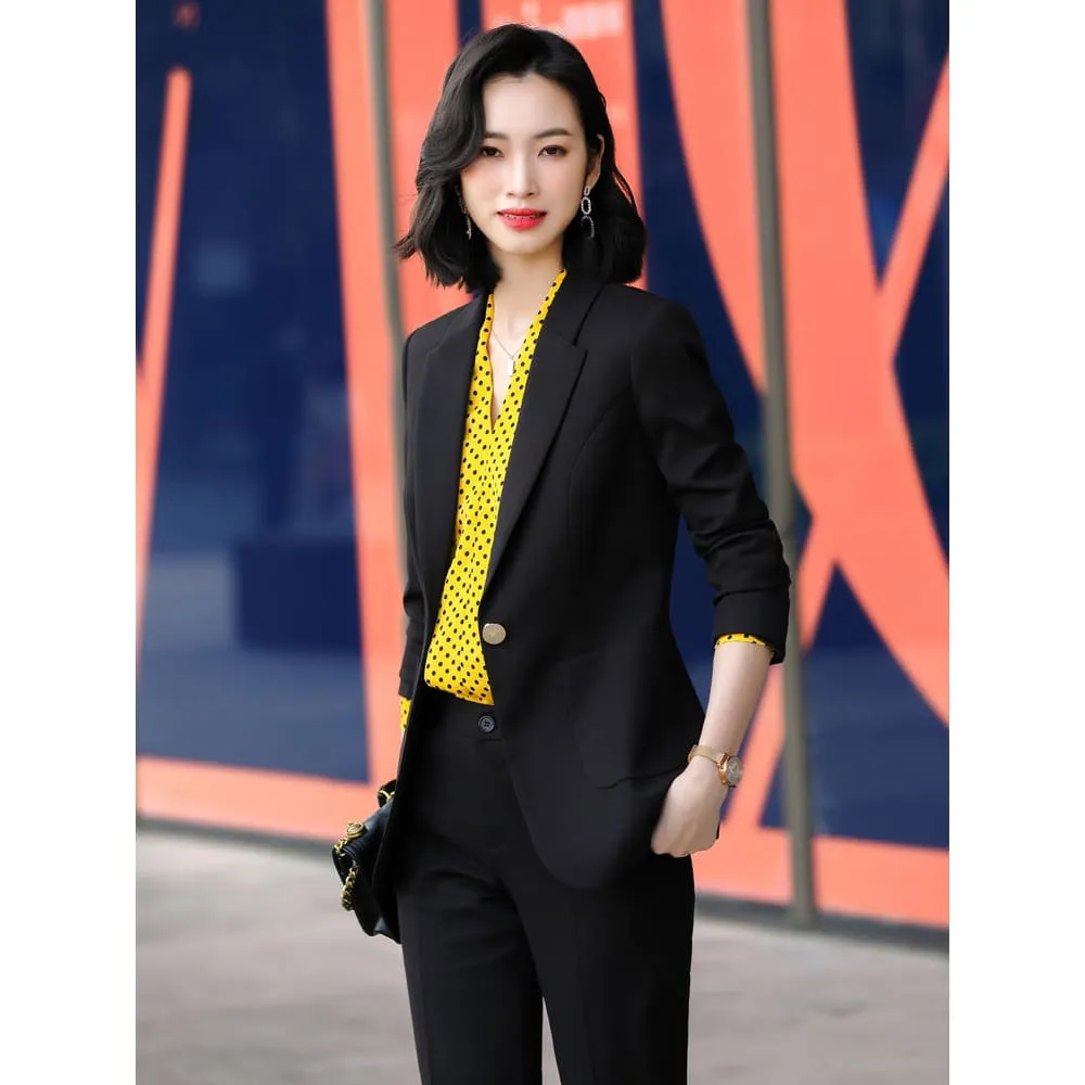 Lapel Collar Side Pocket Single Button Blazer & Tailored Pants