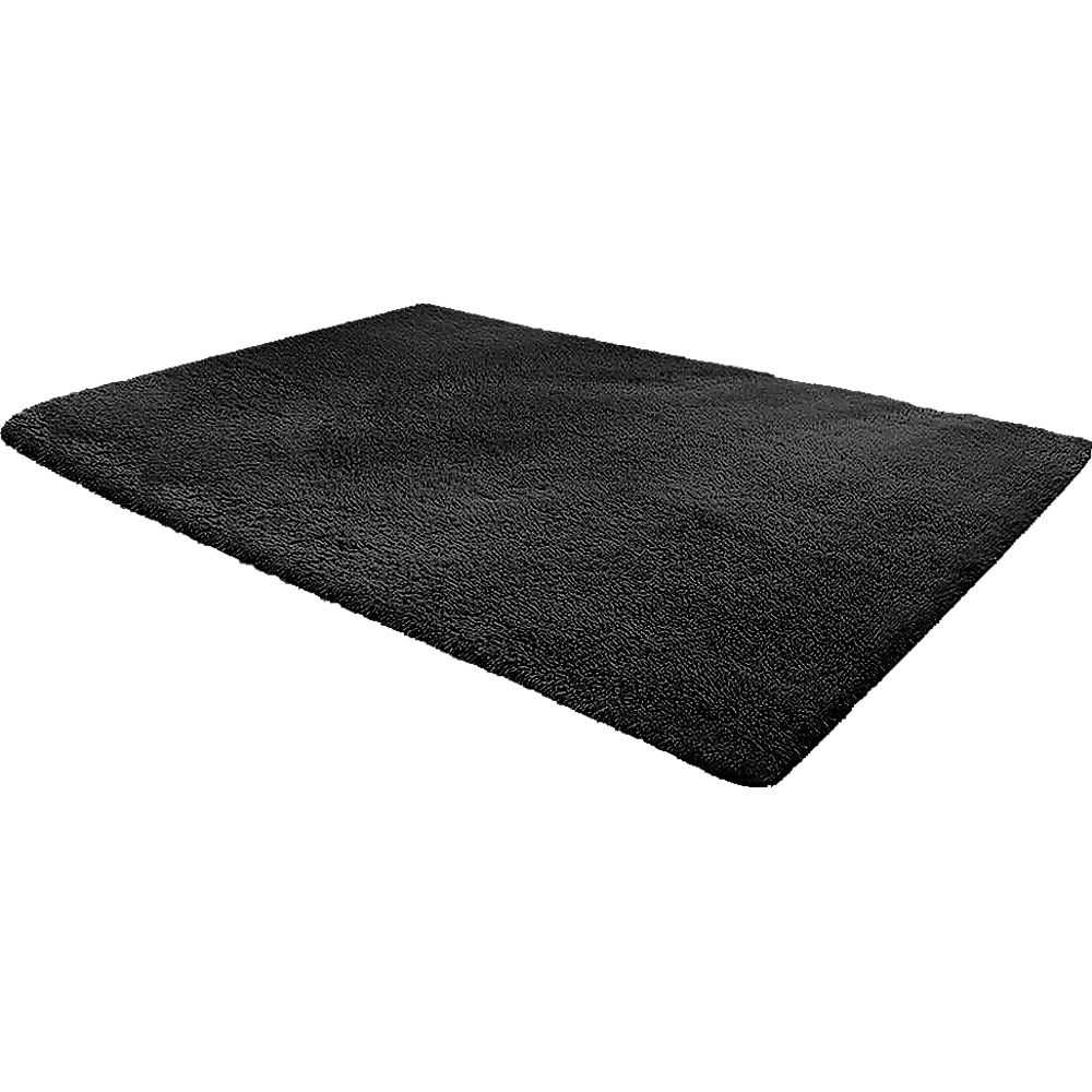 Large Black Shaggy Floor Rug, 200x140cm, Stain-Resistant