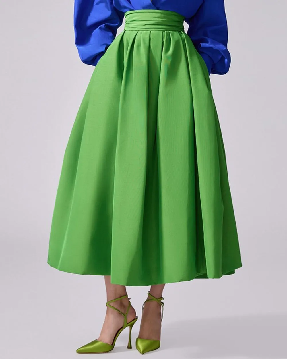 Lawn Green Cummberbund Midi Skirt