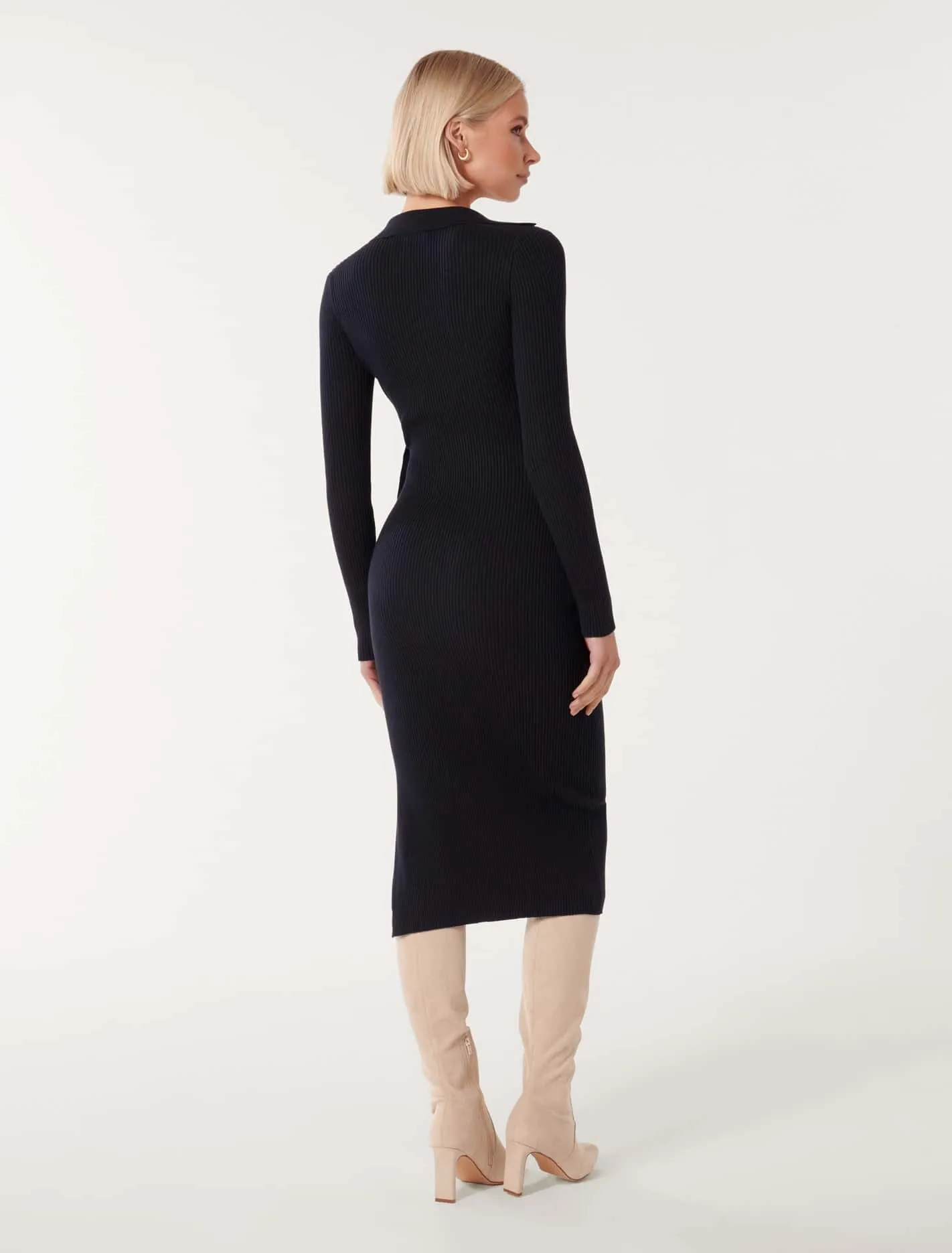 Liv Collar Wrap Midi Knit Dress