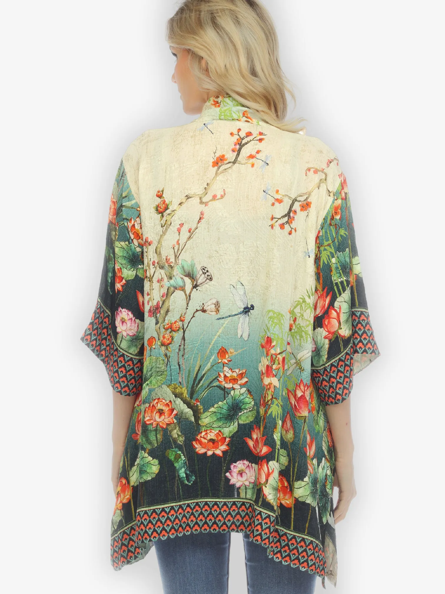 Lotus with Dragonfly Silk Kimono