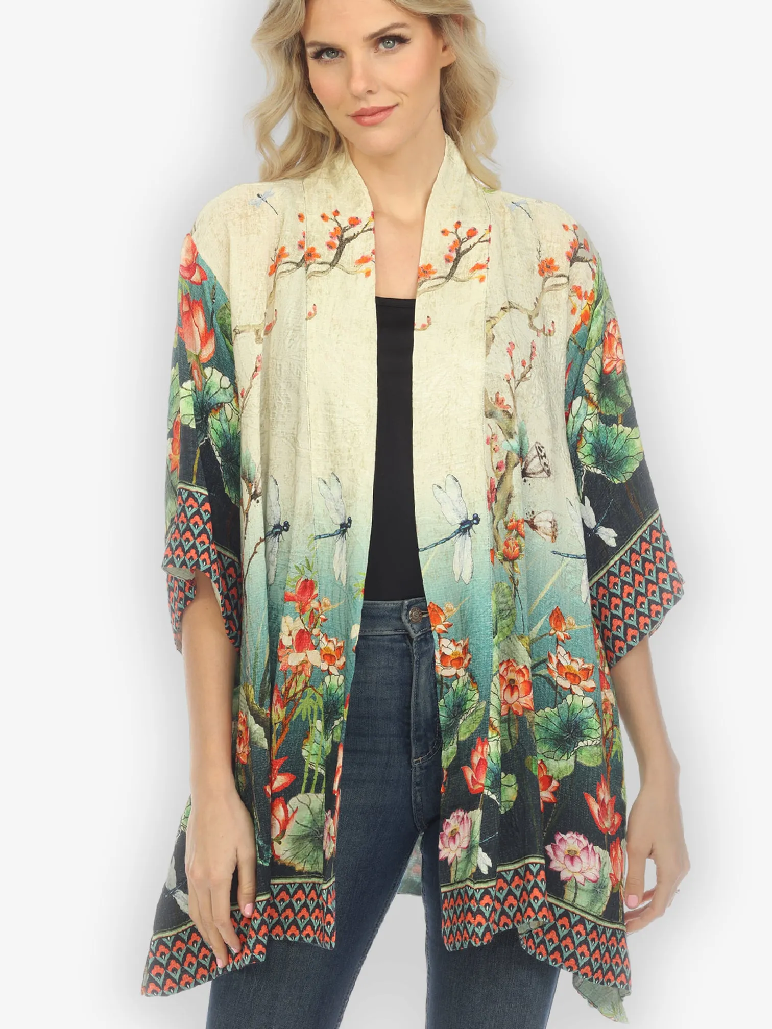 Lotus with Dragonfly Silk Kimono