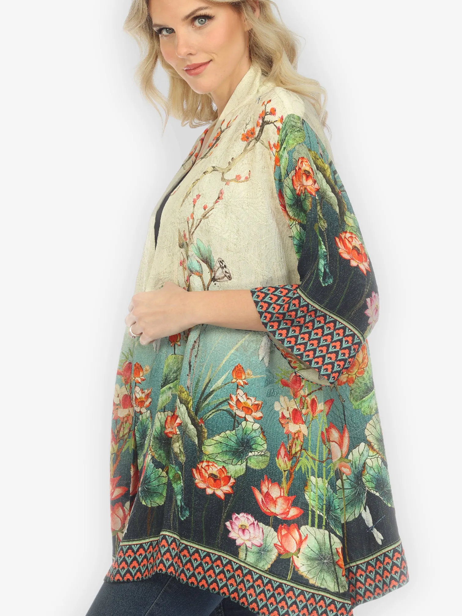 Lotus with Dragonfly Silk Kimono