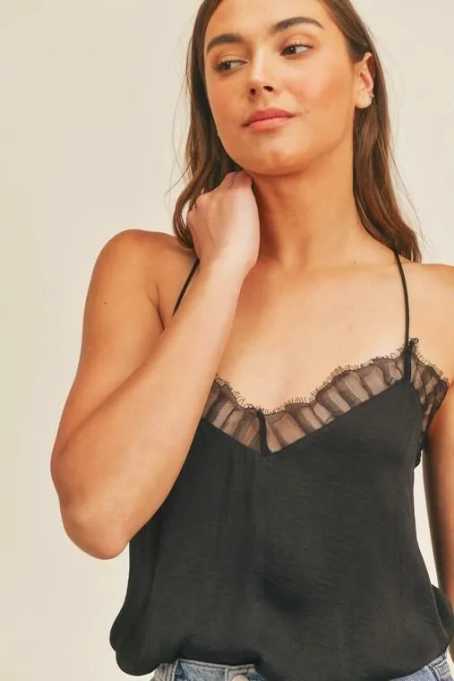 Lush Diana Black Lace Trim Cami Top