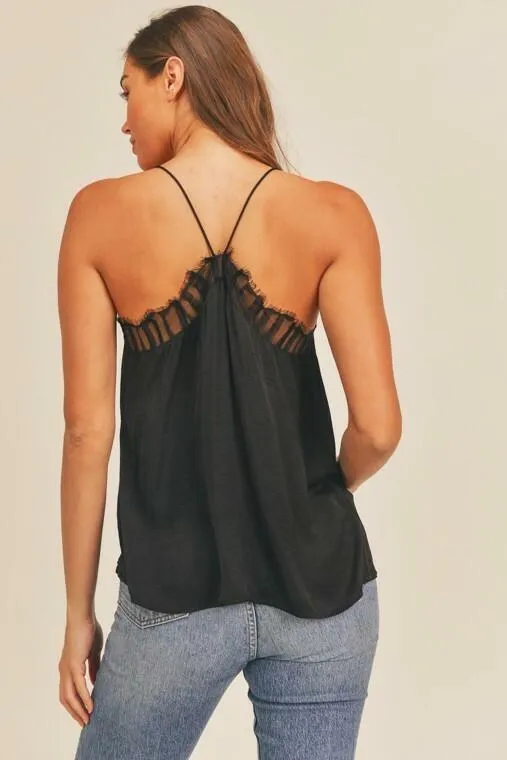 Lush Diana Black Lace Trim Cami Top