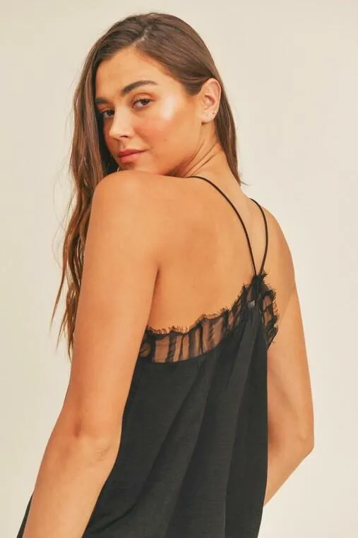 Lush Diana Black Lace Trim Cami Top