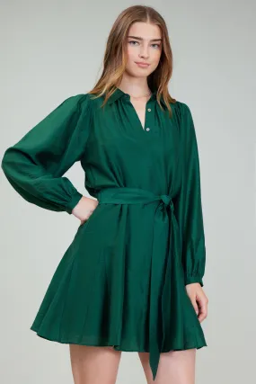 Lustrous Belted Mini Dress- Jewel Green