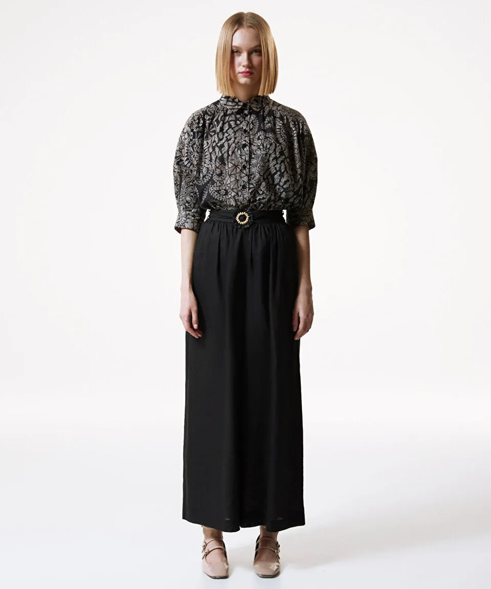 Machka Belted Detail Linen Trousers Black