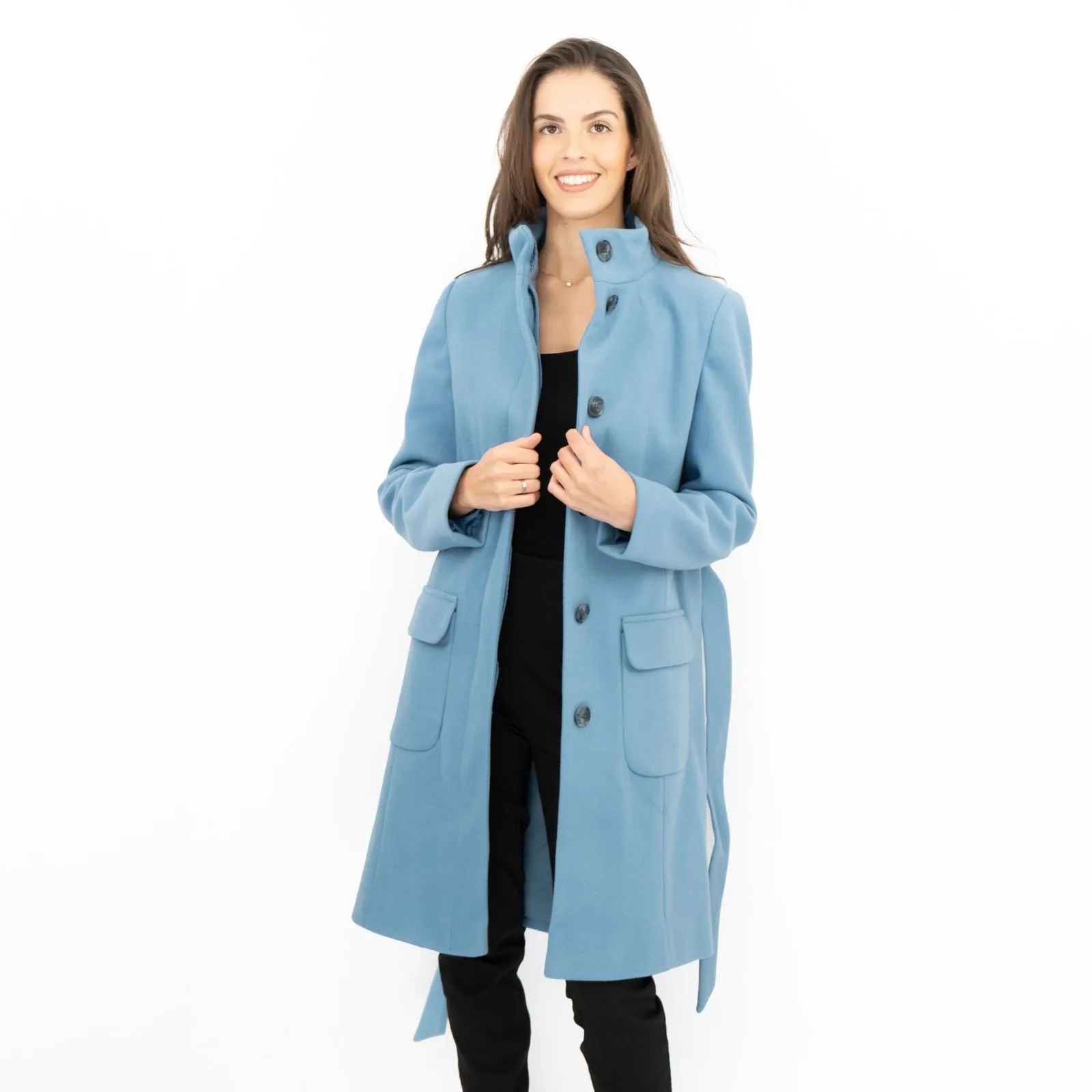 M&S Blue Belted Funnel Neck Trench Coat