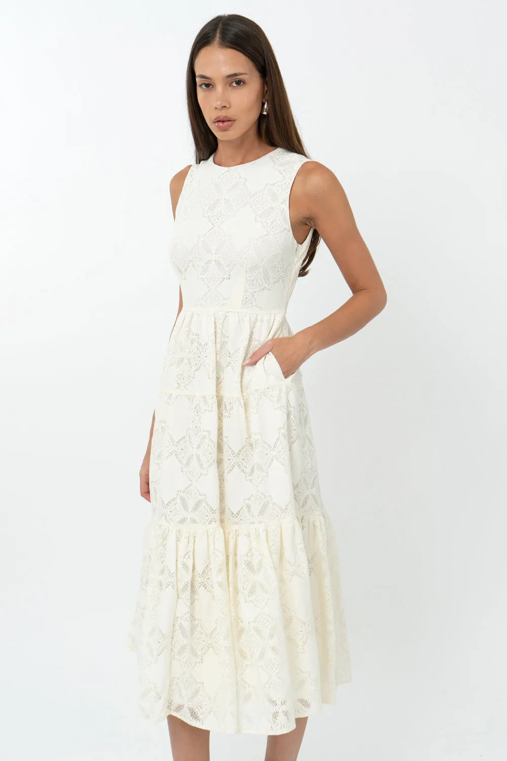 Marina Lace Tiered Midi Dress