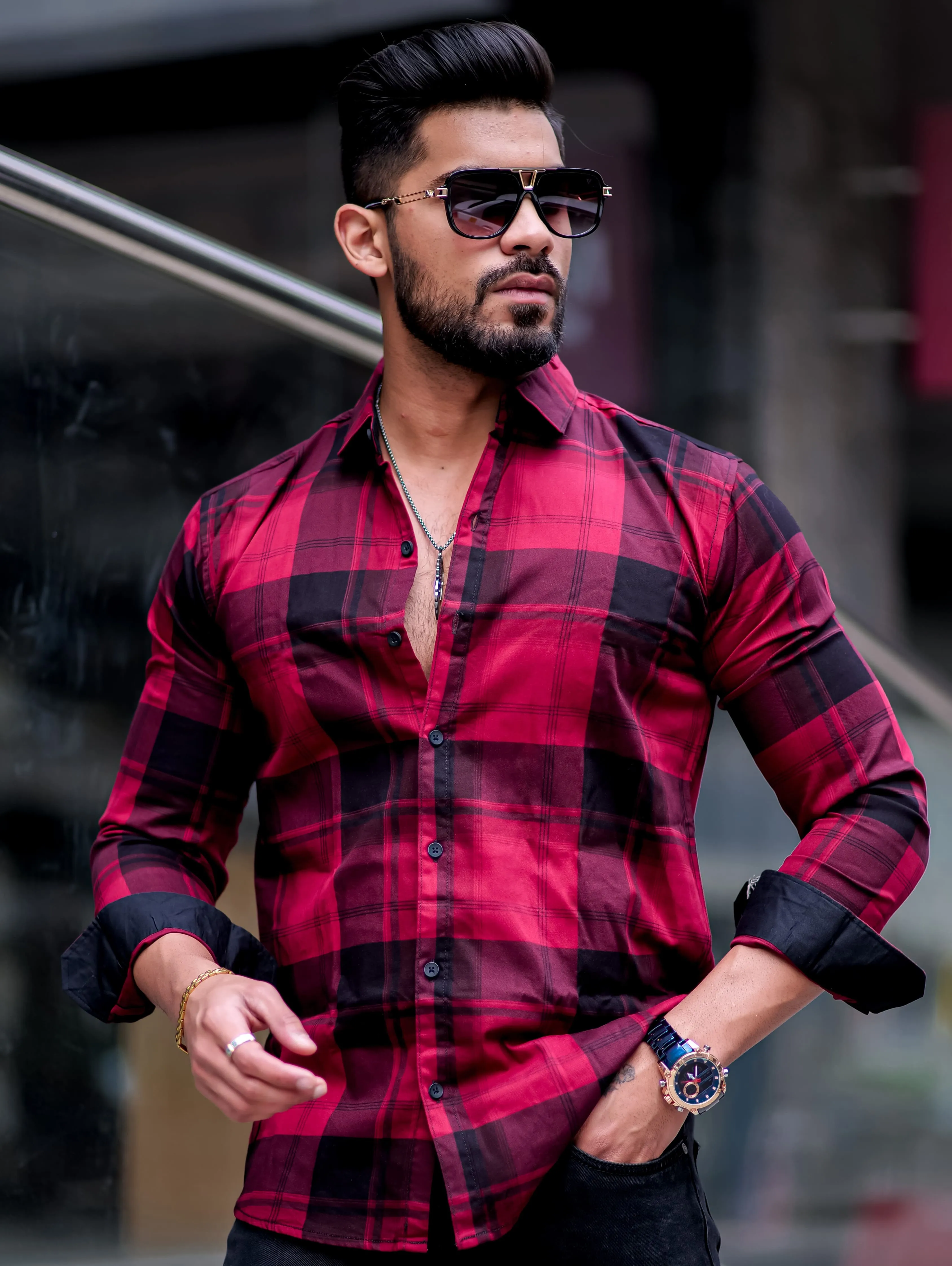 Maroon Checkered Cotton Shirt