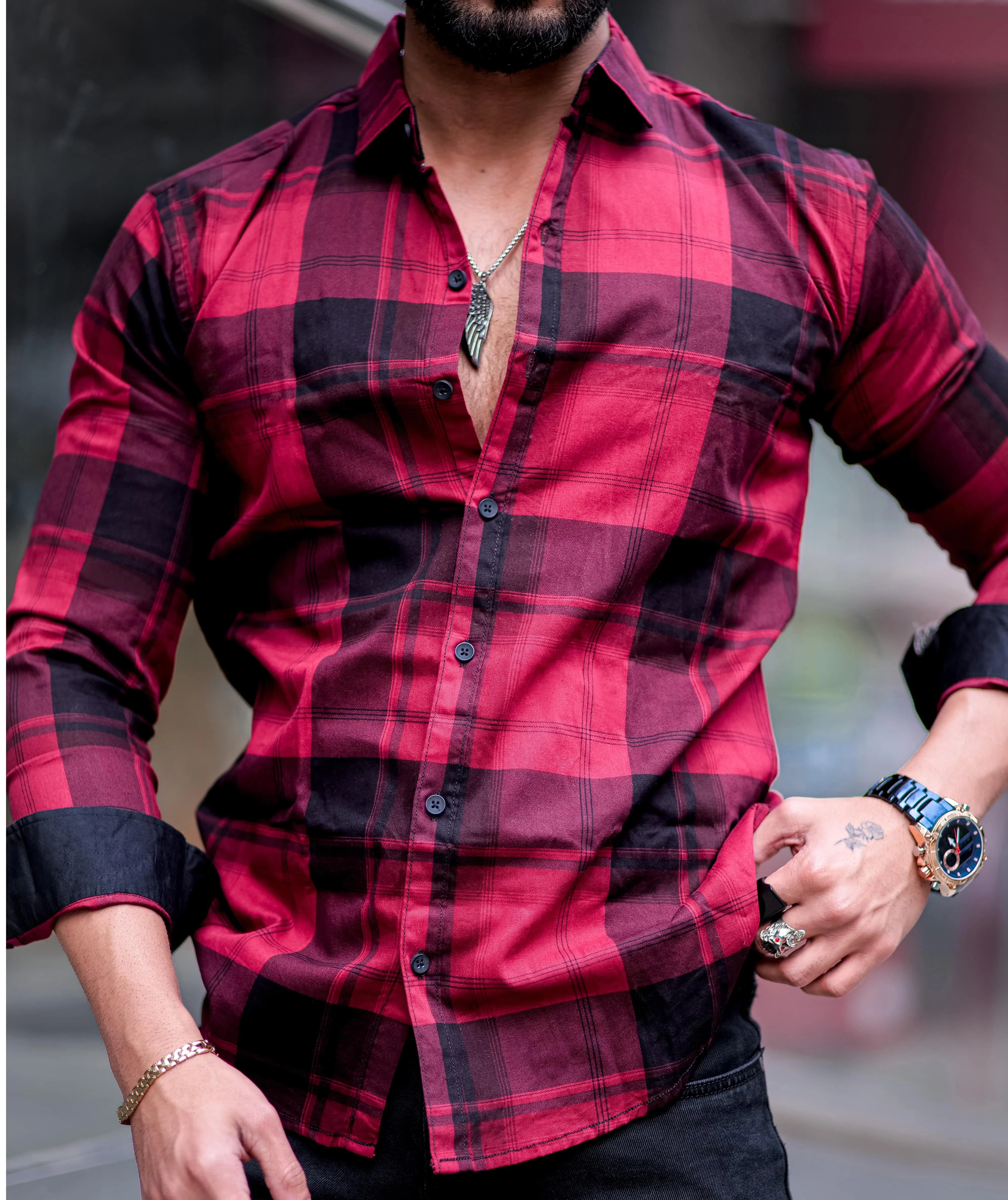 Maroon Checkered Cotton Shirt