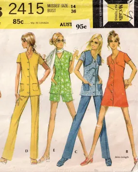 McCall's 2415 Womens Tiny Bolero Dress Top Pants & Shorts 1970s Vintage Sewing Pattern Size 14 Bust 36 Inches