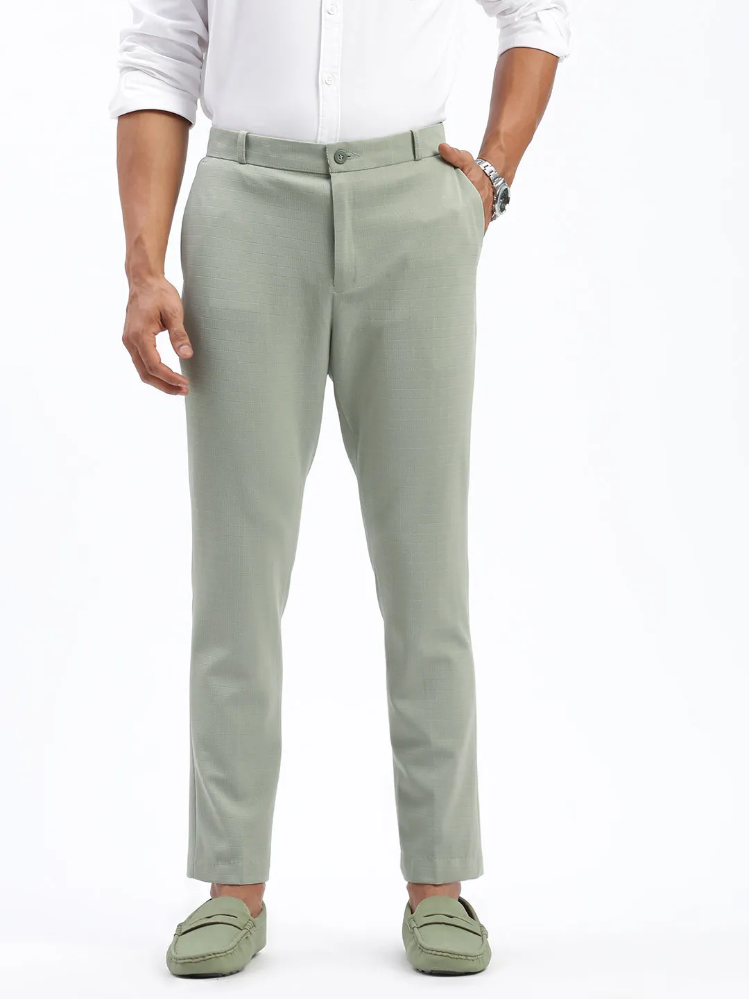 Men Solid Green Formal Trousers