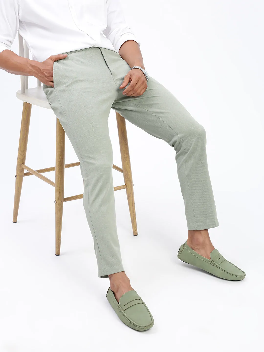 Men Solid Green Formal Trousers