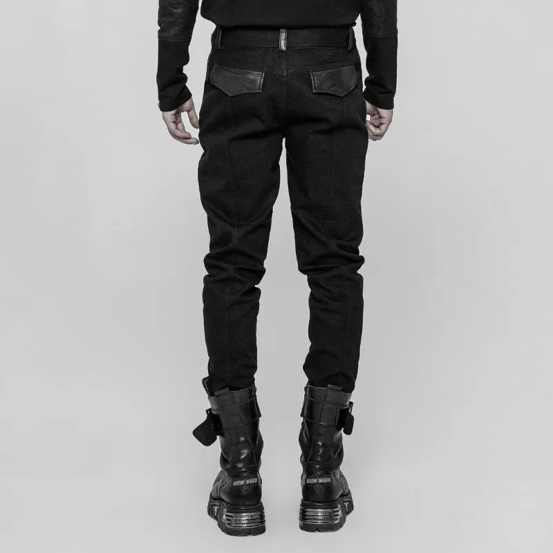 Men's Faux Leather Patch Punk Pants