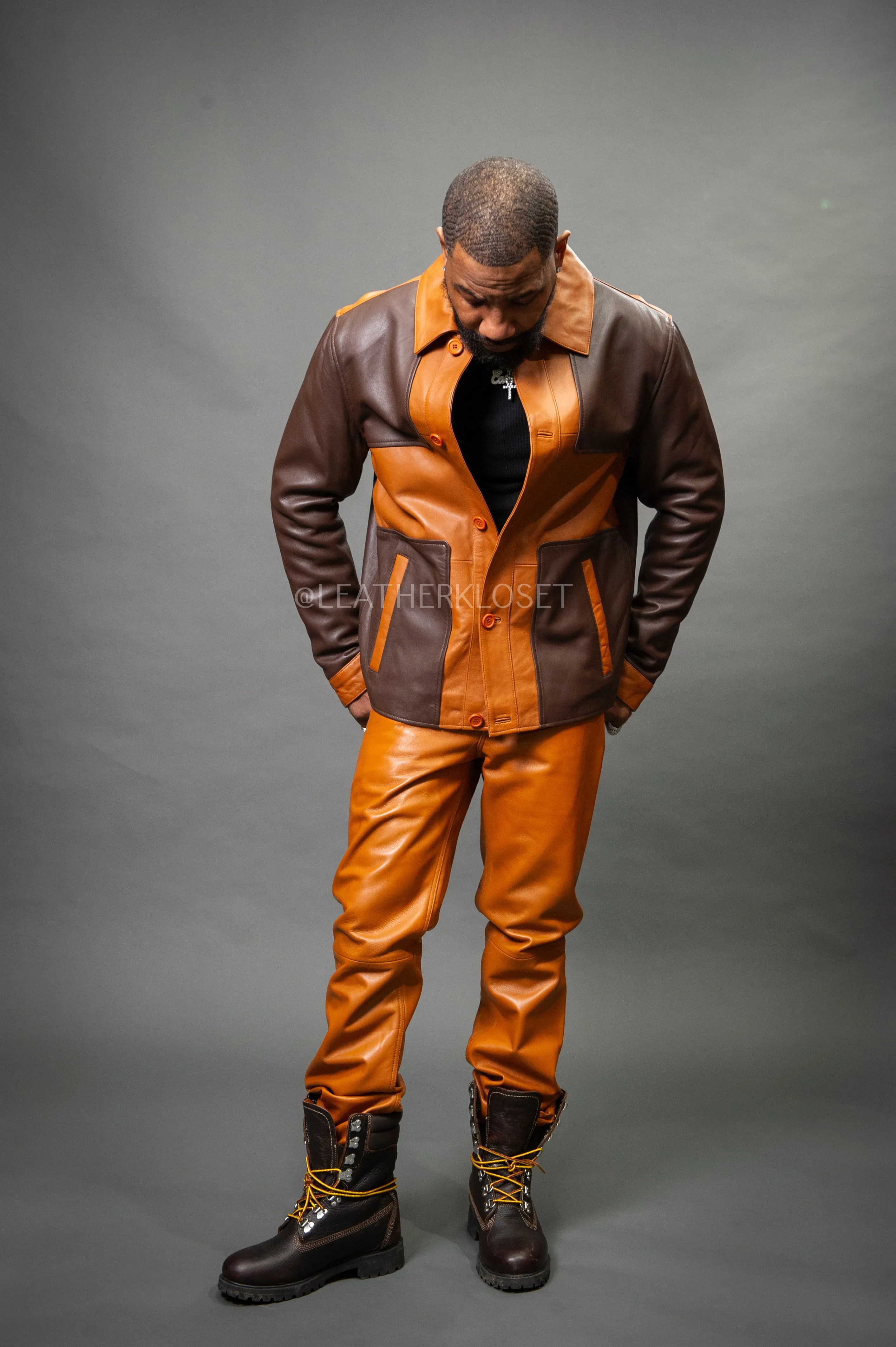 Men's Luther Jacket & Leather Jean Pants [Saddle/Brown]