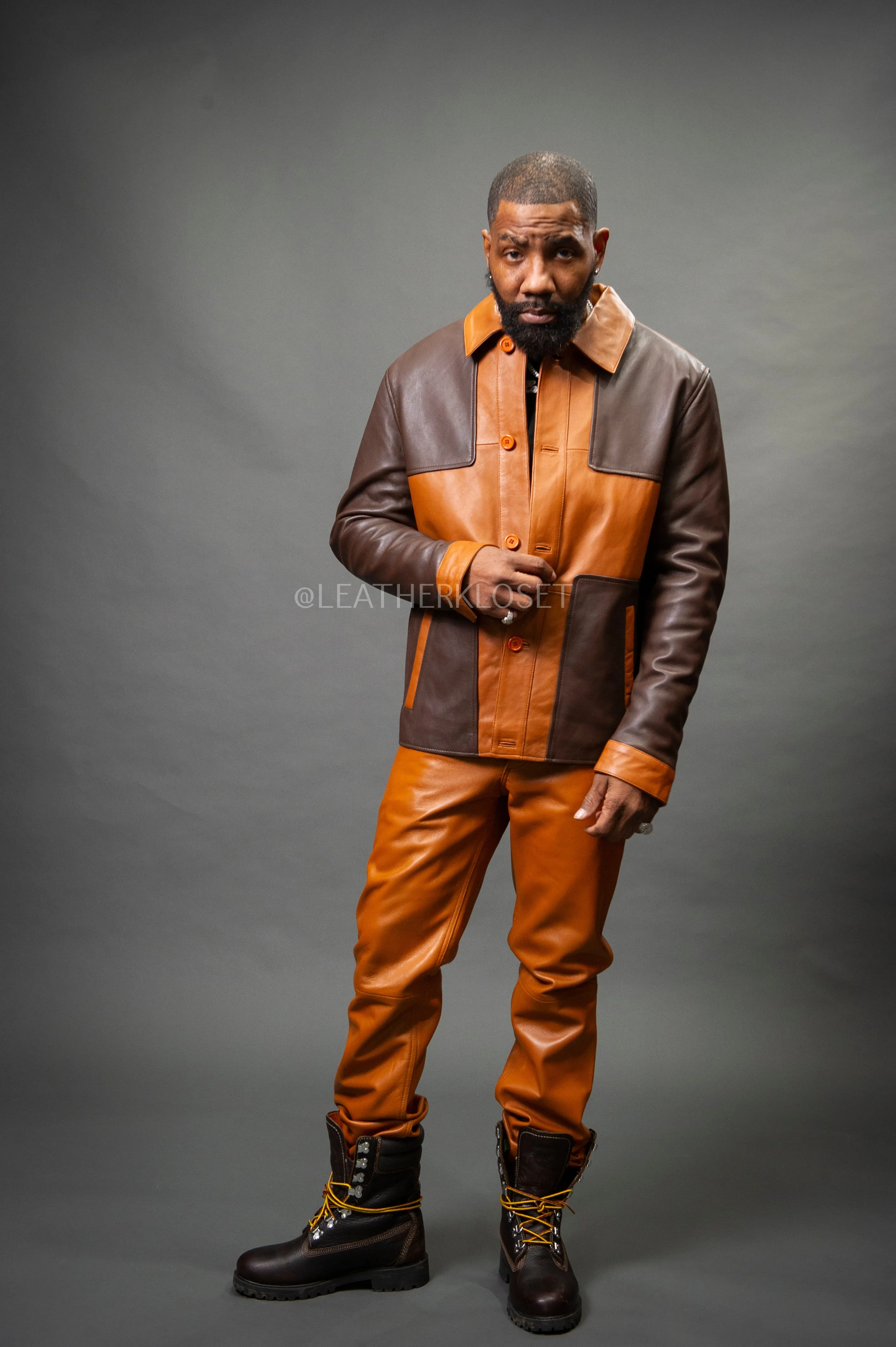 Men's Luther Jacket & Leather Jean Pants [Saddle/Brown]