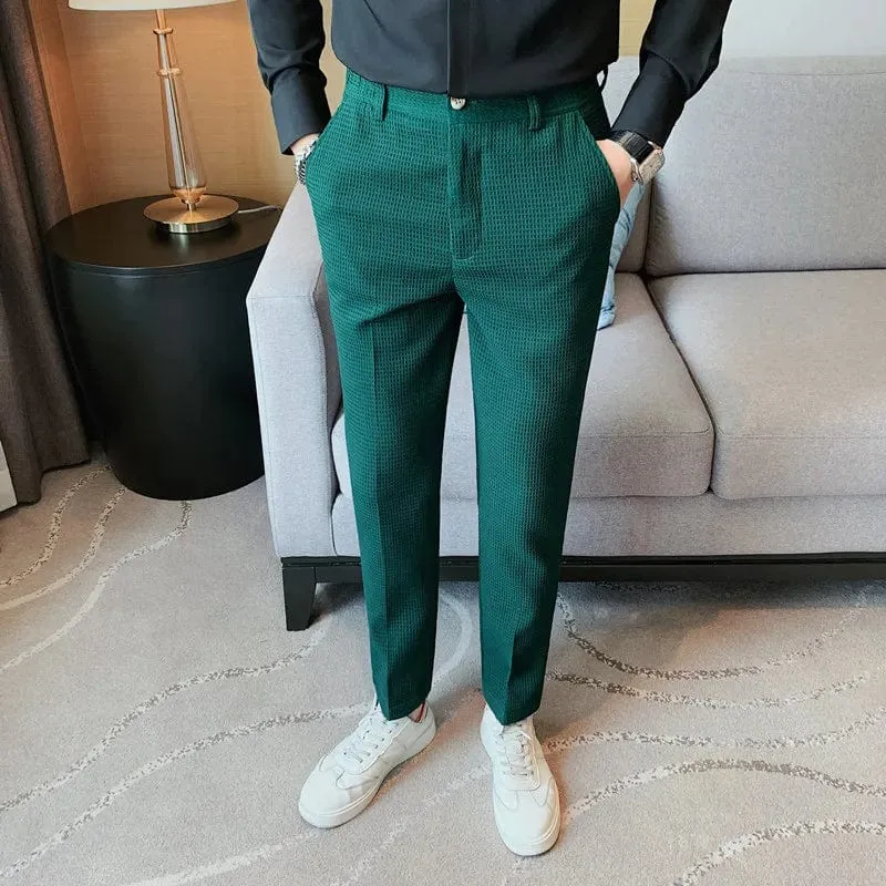 Men's Slim Fit Waffle Dress Pants: High-Quality Fashion Suit Trousers