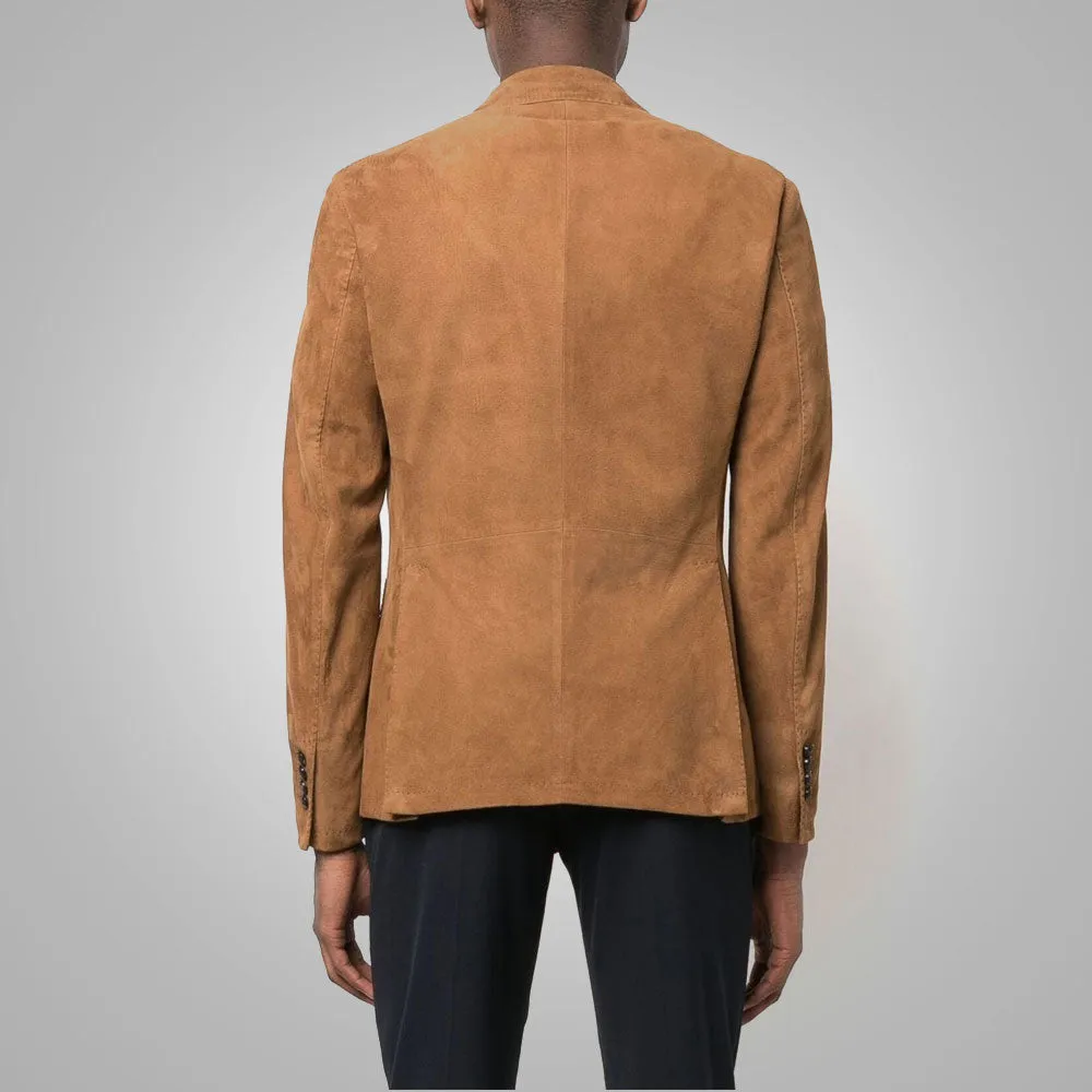 Mens Suede Double Breasted Leather Blazer