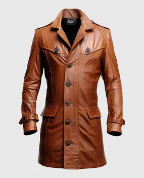 Men's Tan Brown Leather Coat