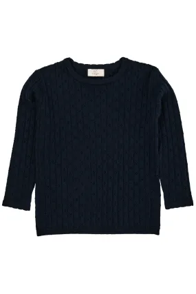 MERINO CLASSIC POINTELLE BLOUSE - NAVY