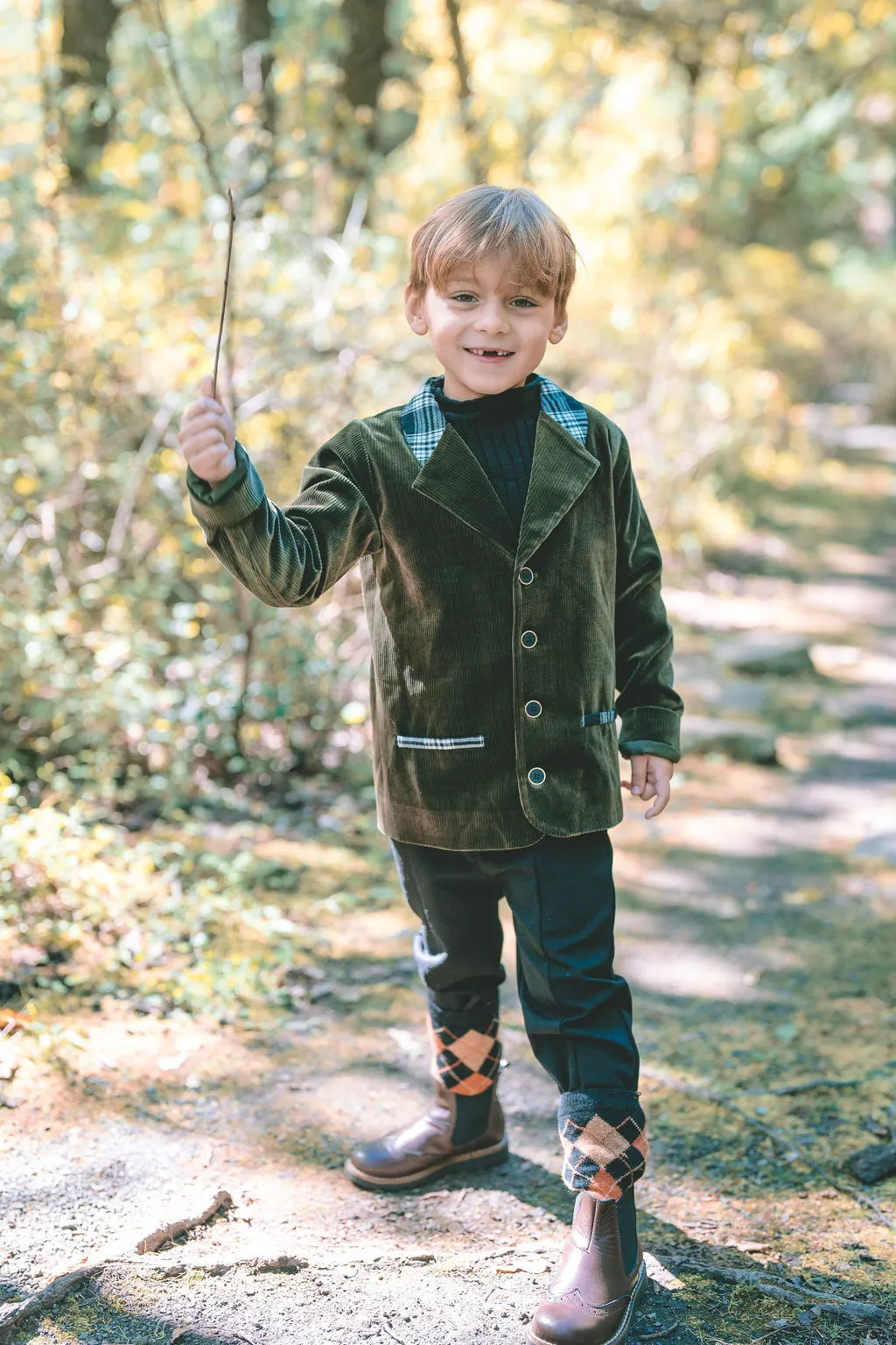 Mini Nod Green Velvet Boys Blazer