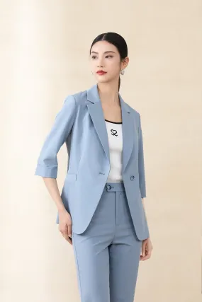 Mist Blue Midi Sleeve Lapel Suit Blazer