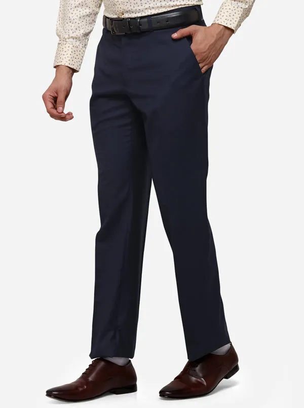 Navy Blue Classic Fit Solid Formal Trouser | JadeBlue