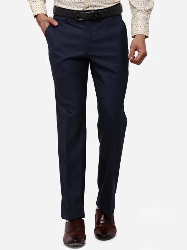 Navy Blue Classic Fit Solid Formal Trouser | JadeBlue