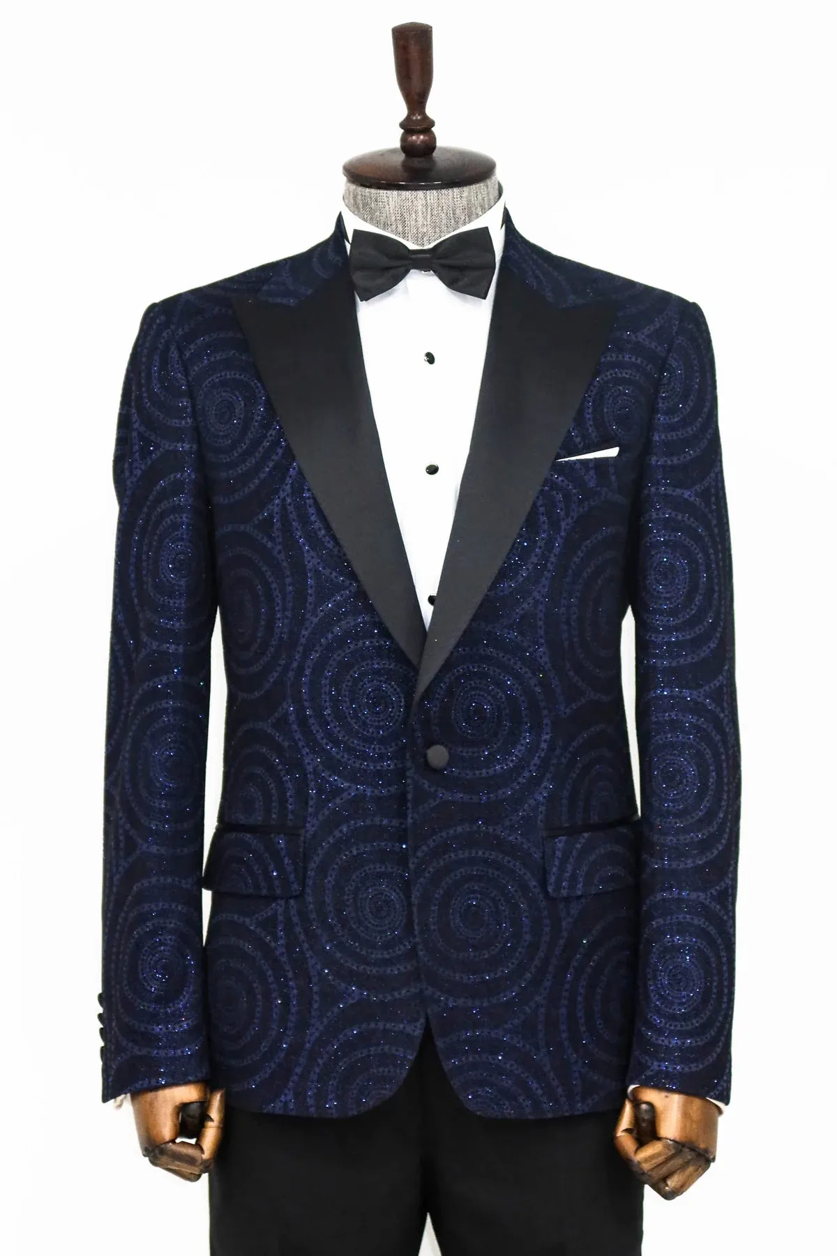 Navy Sparkle Prom Blazer with Hypnose Pattern