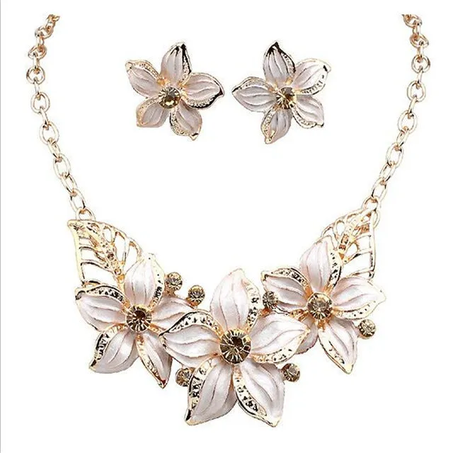 New Jewelry Sets Necklace Earrings Crystal Enamel Flower African Maxi Statement Jewelry Wedding Bridal Pendant Dress Accessories