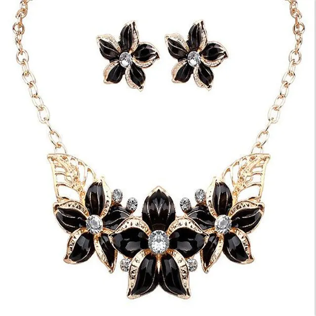 New Jewelry Sets Necklace Earrings Crystal Enamel Flower African Maxi Statement Jewelry Wedding Bridal Pendant Dress Accessories