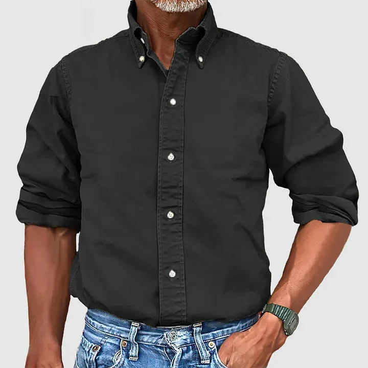 New men's clothing for all seasons, business and daily urban versatile shirts, lapel buttons, solid color shirts