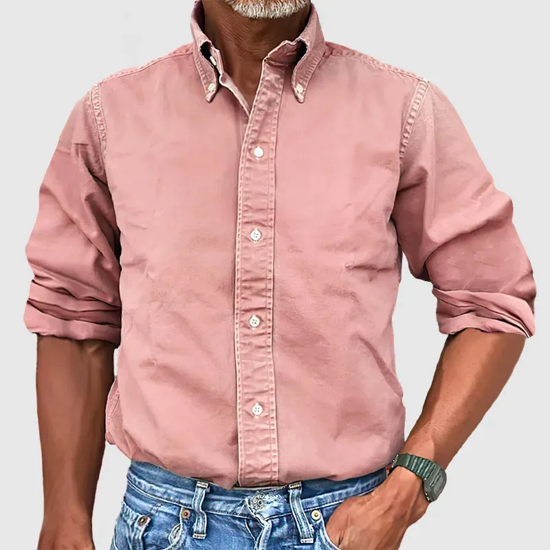 New men's clothing for all seasons, business and daily urban versatile shirts, lapel buttons, solid color shirts