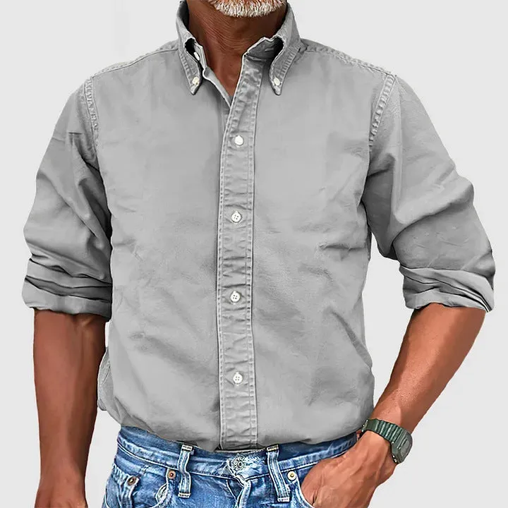 New men's clothing for all seasons, business and daily urban versatile shirts, lapel buttons, solid color shirts