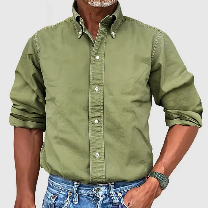 New men's clothing for all seasons, business and daily urban versatile shirts, lapel buttons, solid color shirts