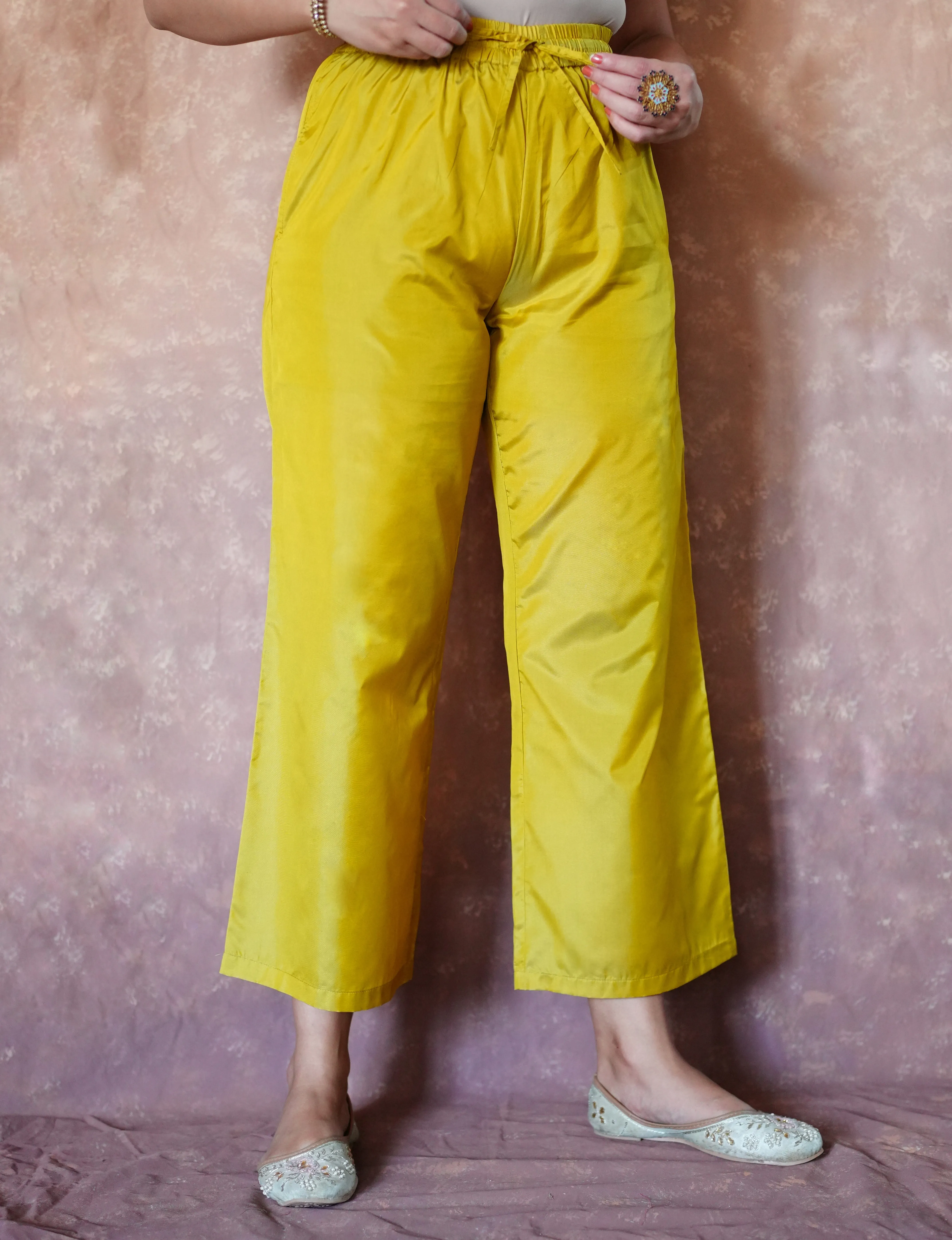 Nyla x Tyohaar | Lemon Yellow Art Silk Pants