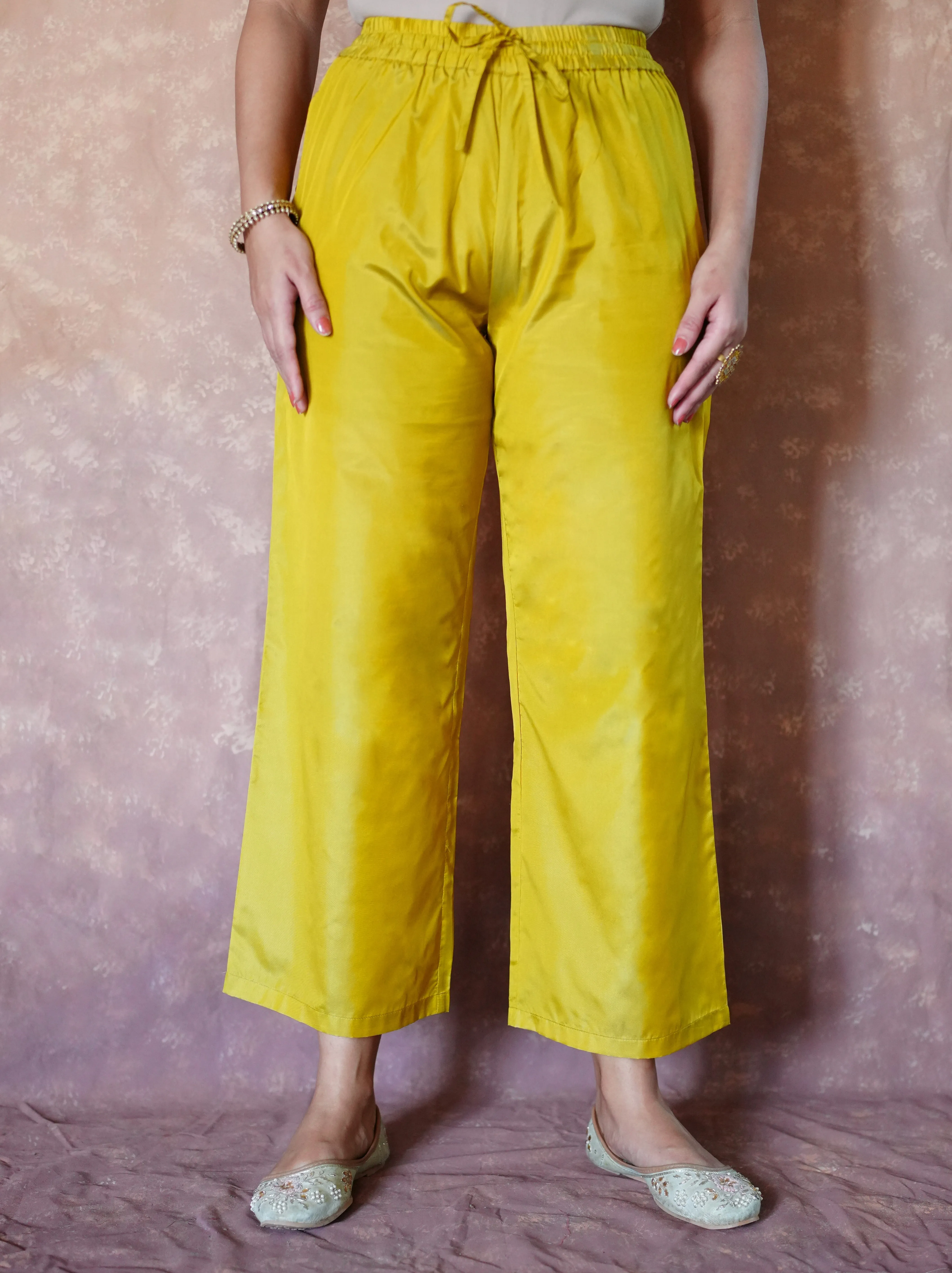 Nyla x Tyohaar | Lemon Yellow Art Silk Pants