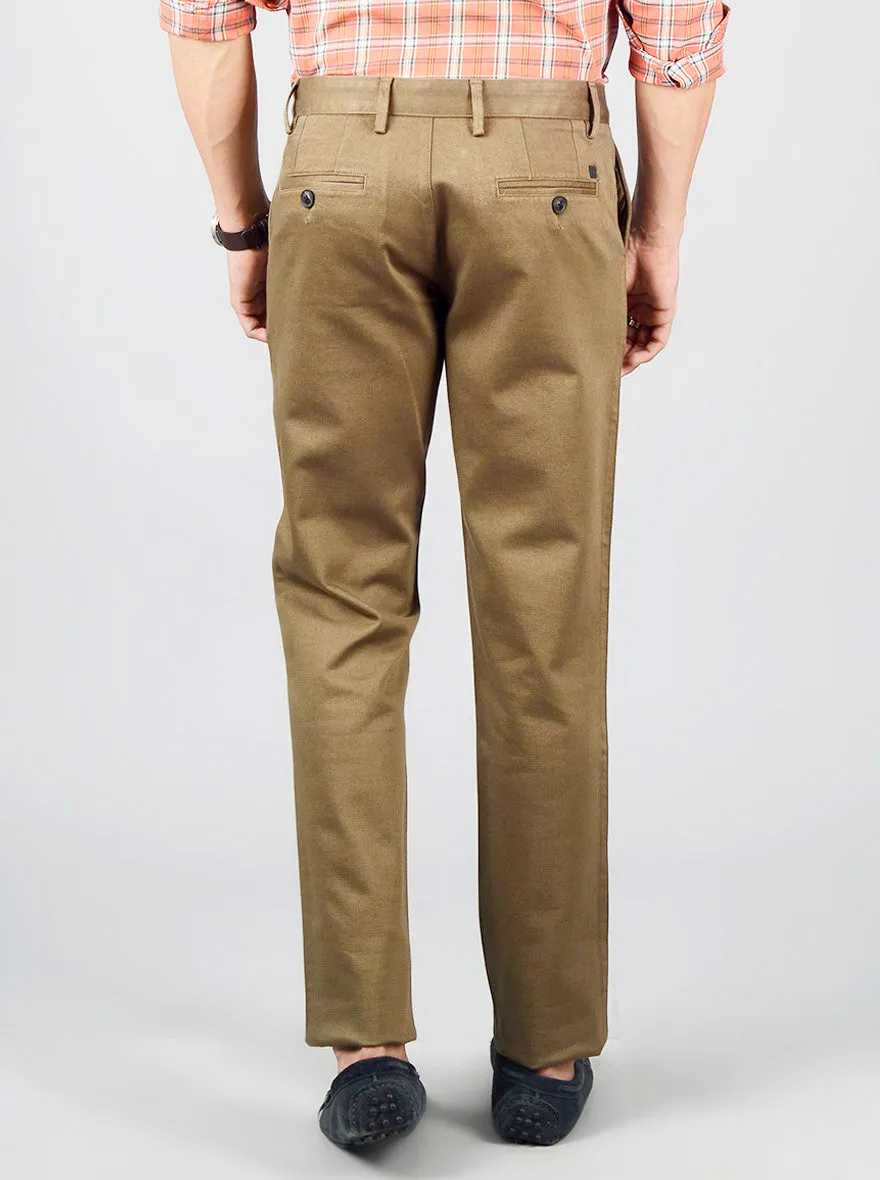 Olive Brown Solid Slim Fit Casual Trouser | JadeBlue