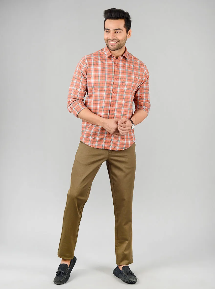 Olive Brown Solid Slim Fit Casual Trouser | JadeBlue