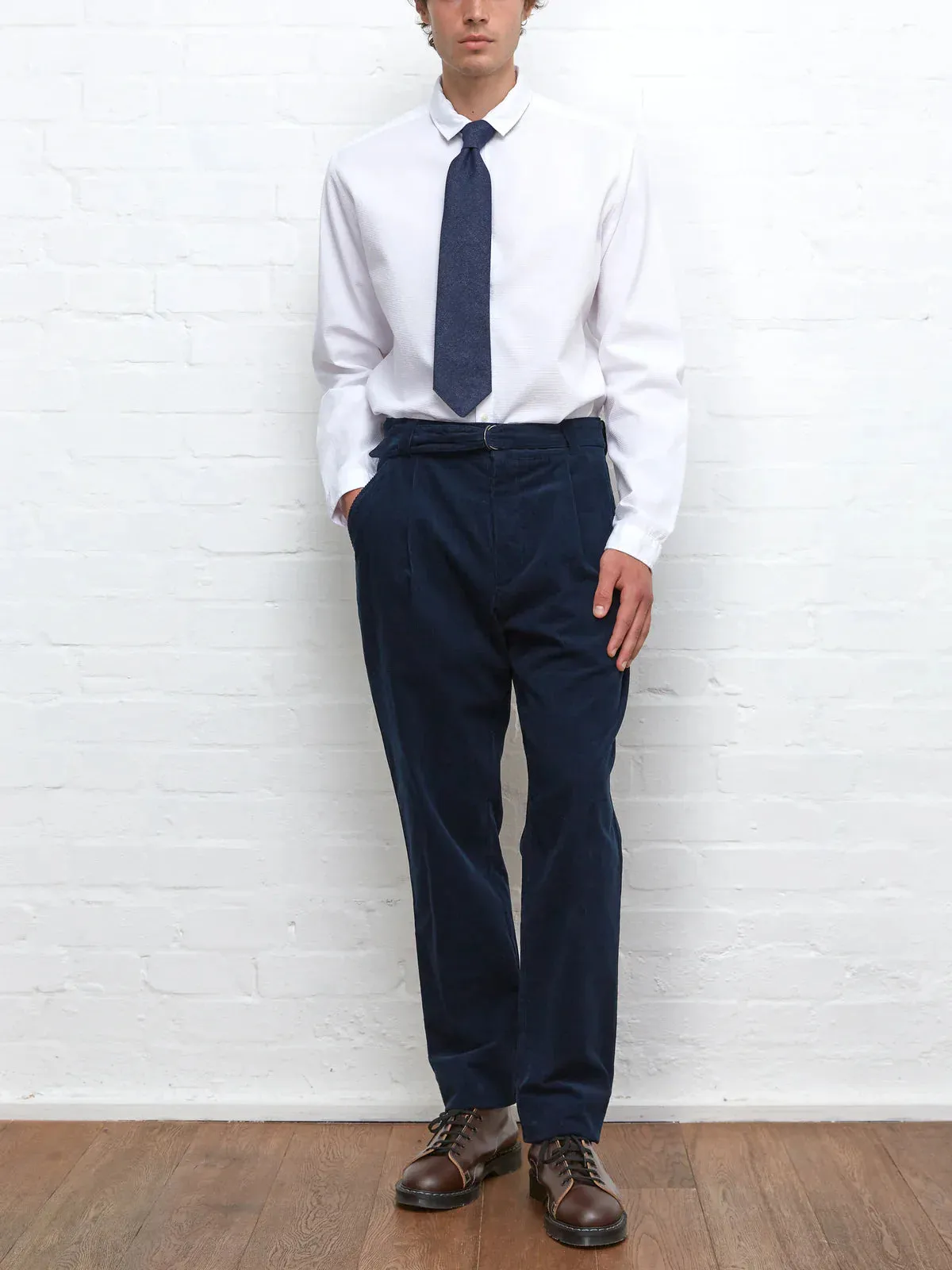 Oliver Spencer Belted Trousers Whitton Cord Navy