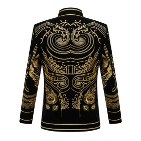 Ornate Black Blazer with Gold Embroidery for Stage Performers