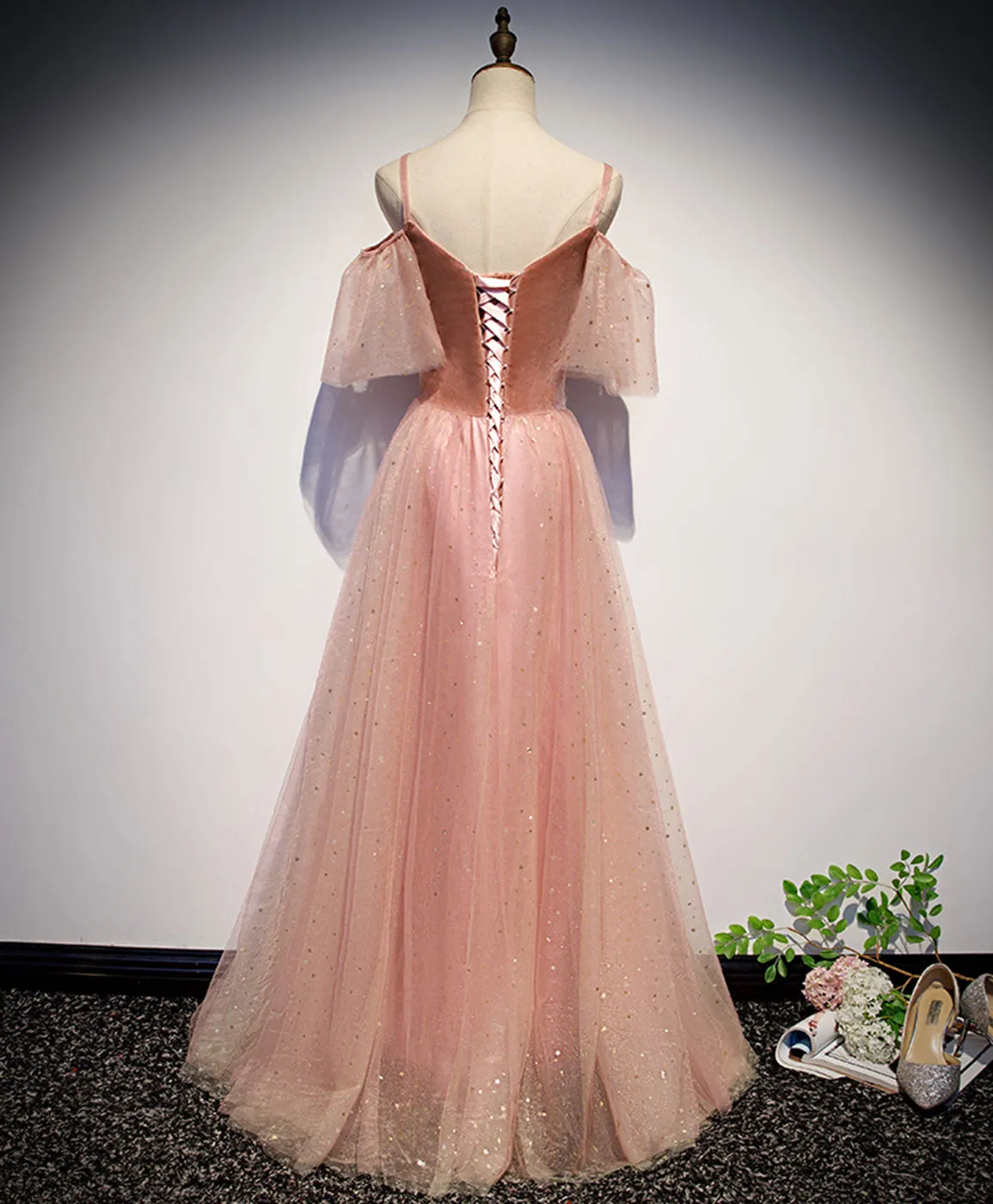 Pink Sweetheart Tulle Long Prom Dress Pink Tulle Formal Dress