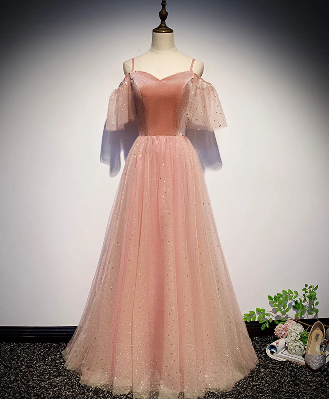 Pink Sweetheart Tulle Long Prom Dress Pink Tulle Formal Dress