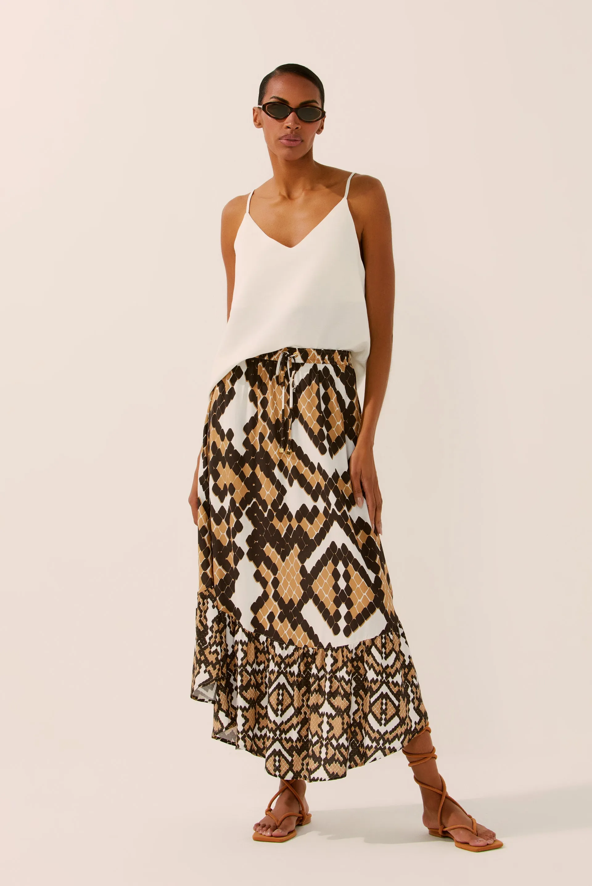 Pixiled Snake Ruched Midi Skirt E4360A1445