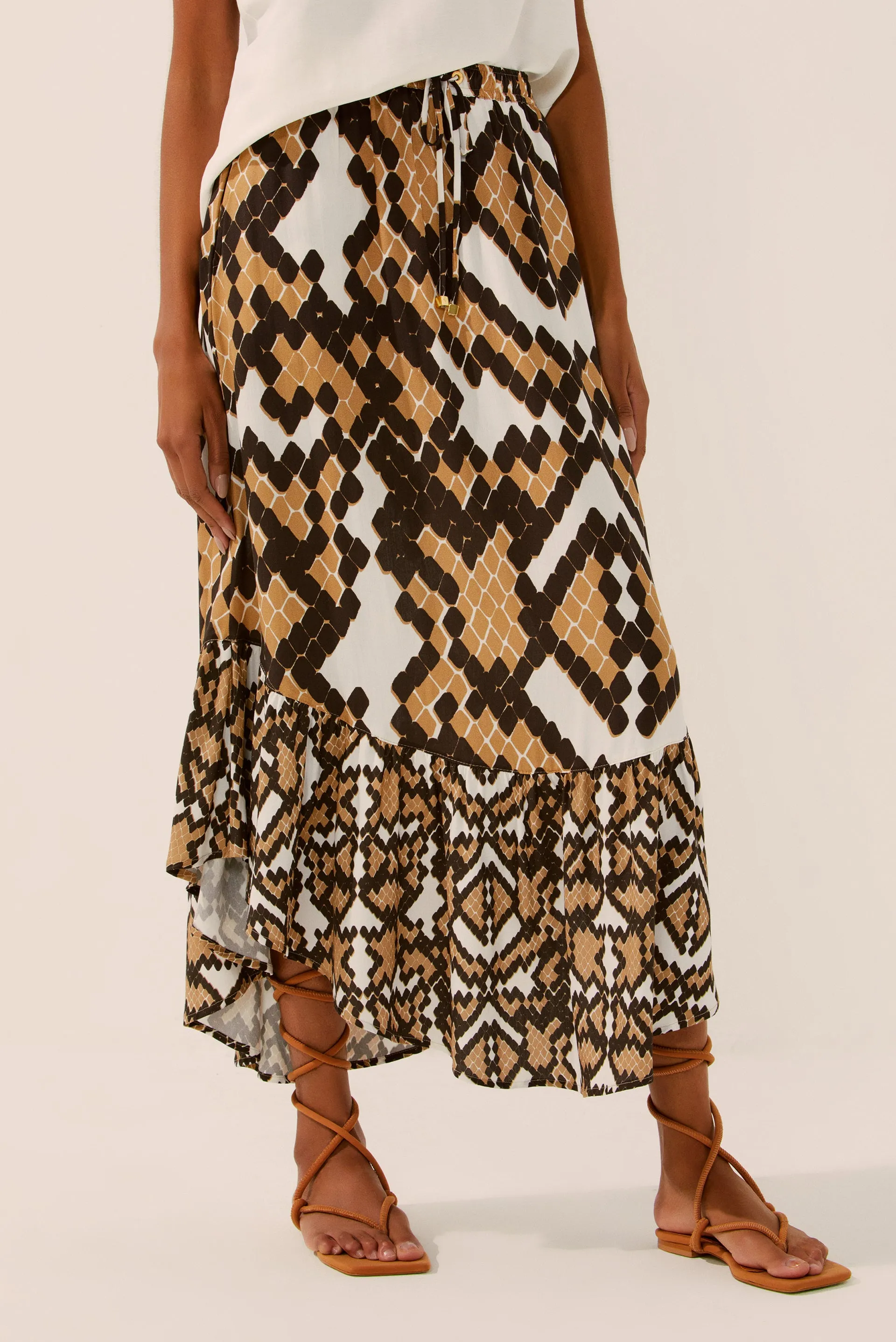 Pixiled Snake Ruched Midi Skirt E4360A1445