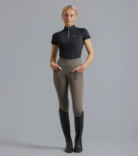 Premier Equine Ventus Ladies Full Seat Gel Riding Tights - Taupe, black