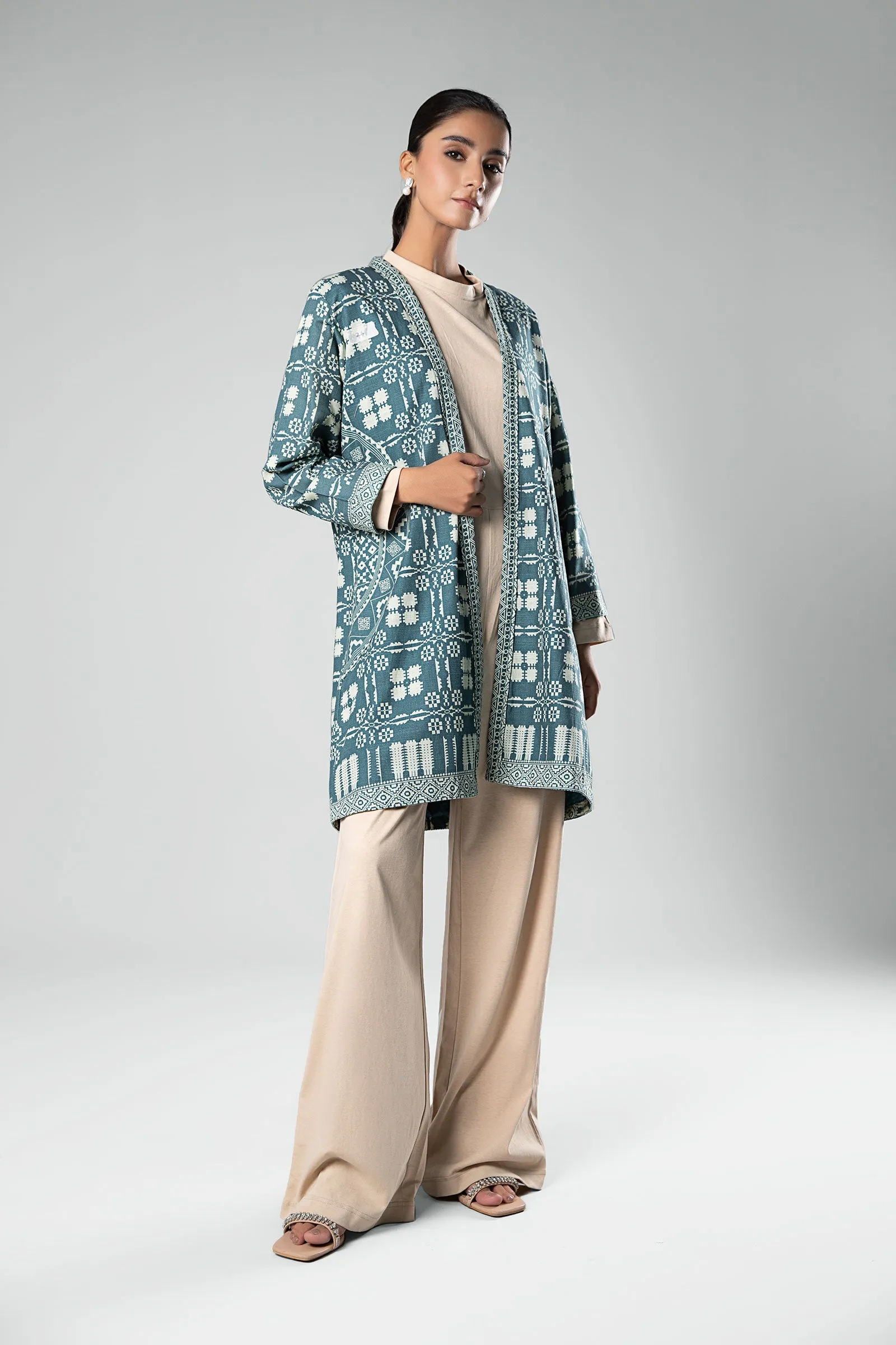 Printed Khaddar Kimono Jacket | MB-WS24-26