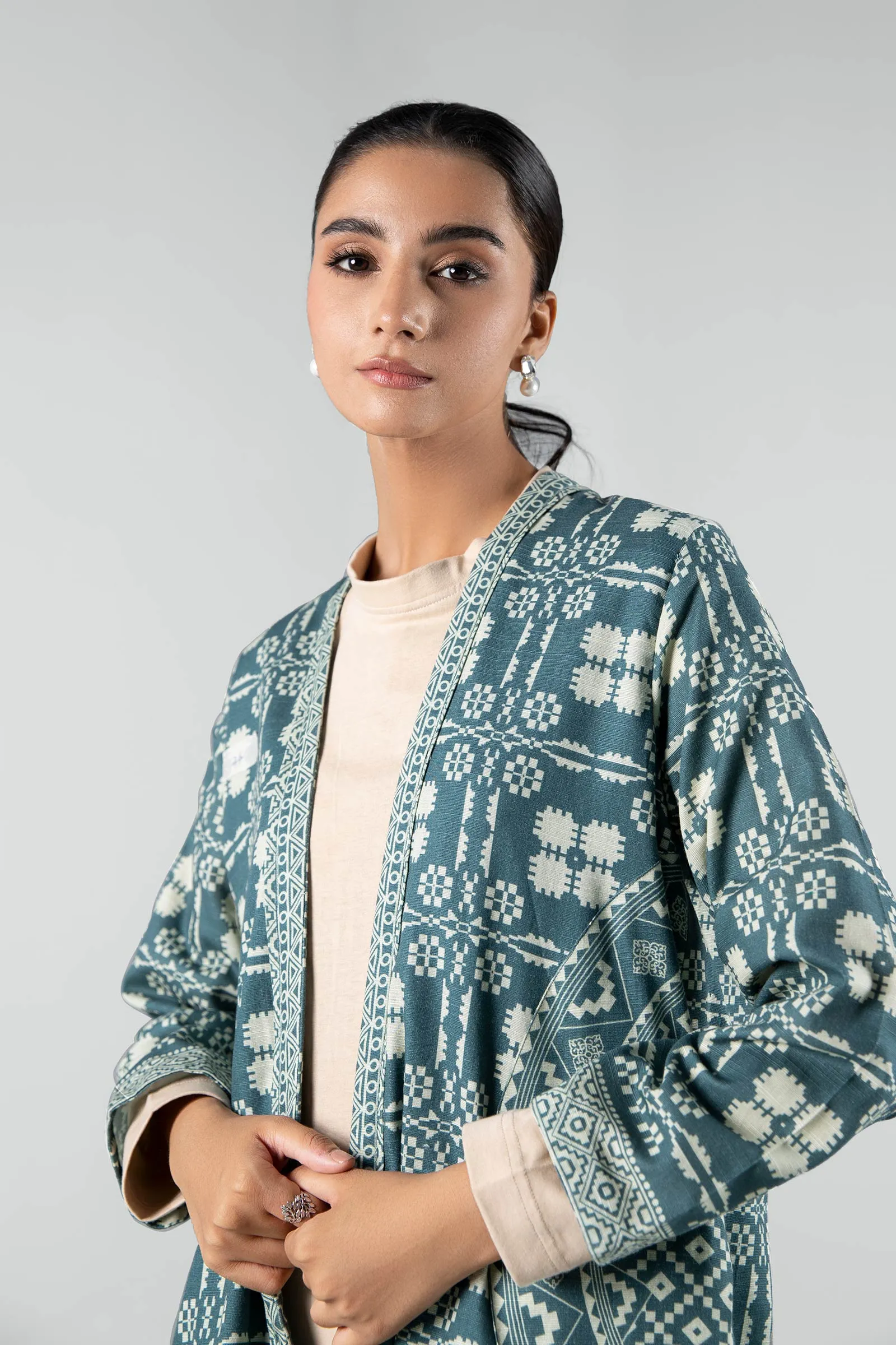 Printed Khaddar Kimono Jacket | MB-WS24-26